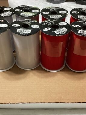Lot of 8 Nicole Organza Red & White Craft Ribbon